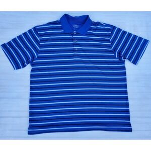 PGA Tour Golf Short Sleeve Athletic Men's Polo Shirt Blue Stripe Size XXL 2XL